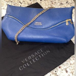 Versace Collection Blue Leather Shoulder Bag